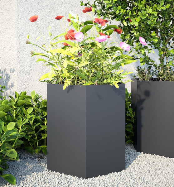 Garten-Pflanzgefäße 2 Stück Anthrazit Sechseckig 46x40x45 Stahl