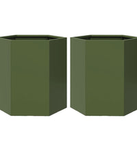 Garten-Pflanzgefäße 2 Stk.Olivgrün Sechseckig 46x40x45 cm Stahl