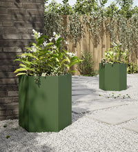 Garten-Pflanzgefäße 2 Stk.Olivgrün Sechseckig 46x40x45 cm Stahl