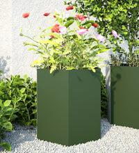 Garten-Pflanzgefäße 2 Stk.Olivgrün Sechseckig 46x40x45 cm Stahl