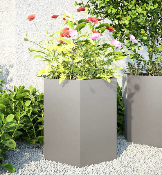 Garten-Pflanzgefäße 2 Stk.Sechseckig 46x40x45 cm Edelstahl