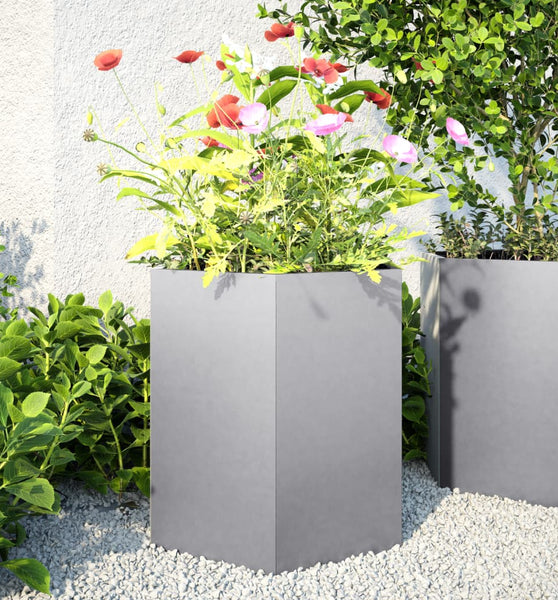 Garten-Pflanzgefäße 2Stk.Sechseckig 46x40x45cm Verzinkter Stahl