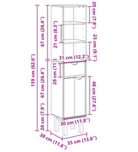 Badschrank OTTA 35x30x159 cm Massivholz Kiefer