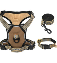 Hundegeschirr mit Leine & Halsband Verstellbar Braun XL