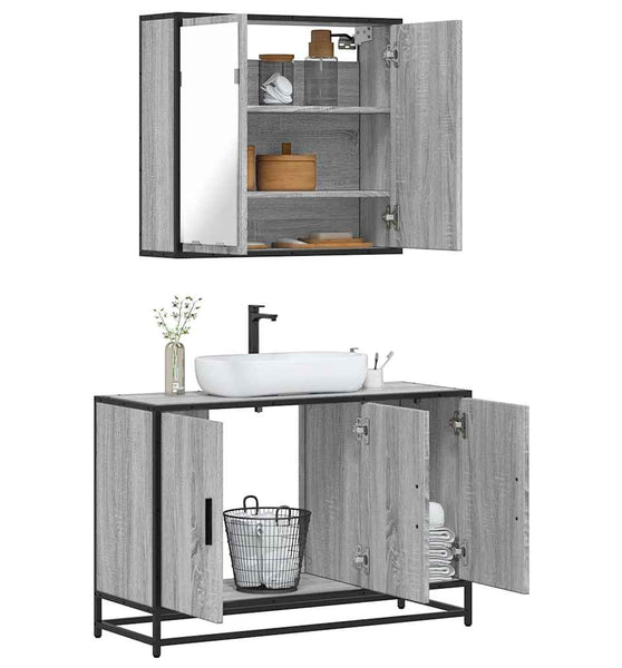 2-tlg. Badmöbel-Set Grau Sonoma Holzwerkstoff