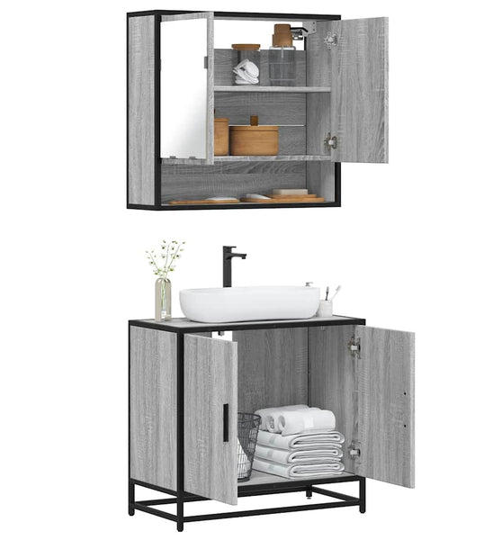 2-tlg. Badmöbel-Set Grau Sonoma Holzwerkstoff