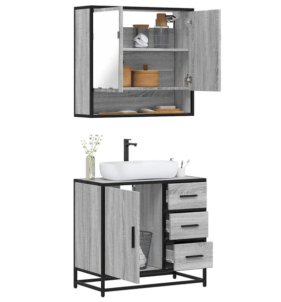 2-tlg. Badmöbel-Set Grau Sonoma Holzwerkstoff