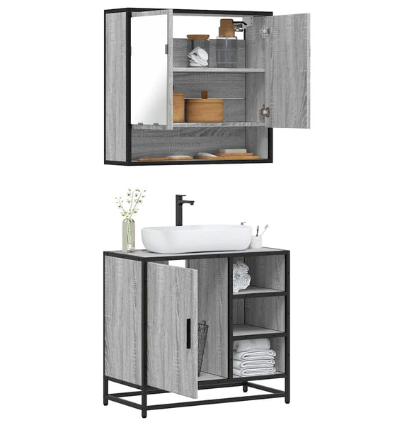 2-tlg. Badmöbel-Set Grau Sonoma Holzwerkstoff
