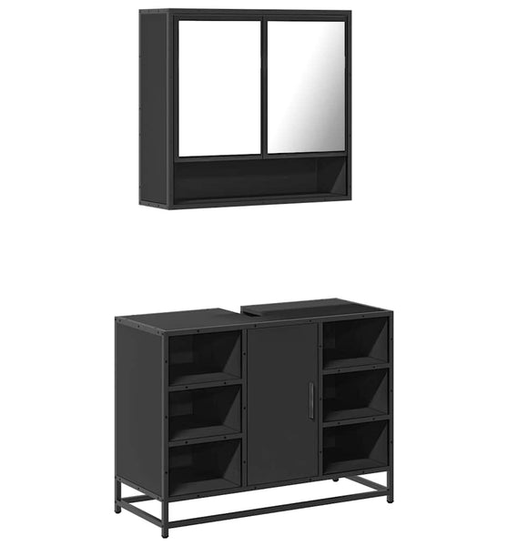 2-tlg. Badmöbel-Set Schwarz Holzwerkstoff