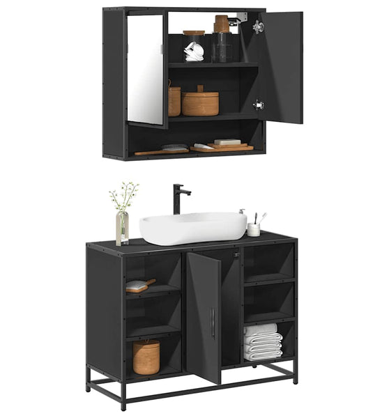 2-tlg. Badmöbel-Set Schwarz Holzwerkstoff