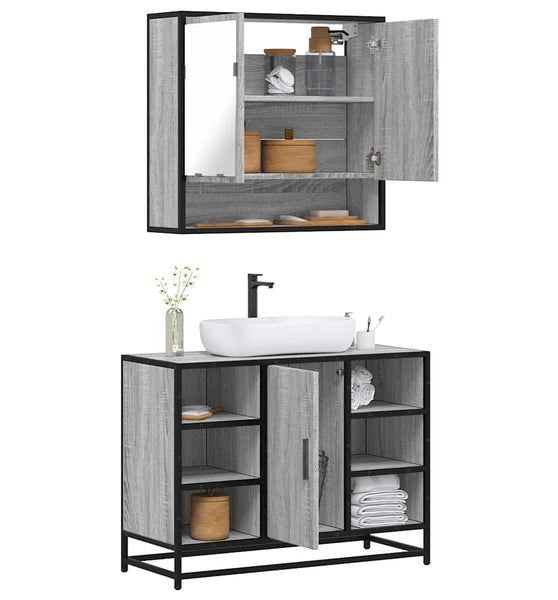 2-tlg. Badmöbel-Set Grau Sonoma Holzwerkstoff