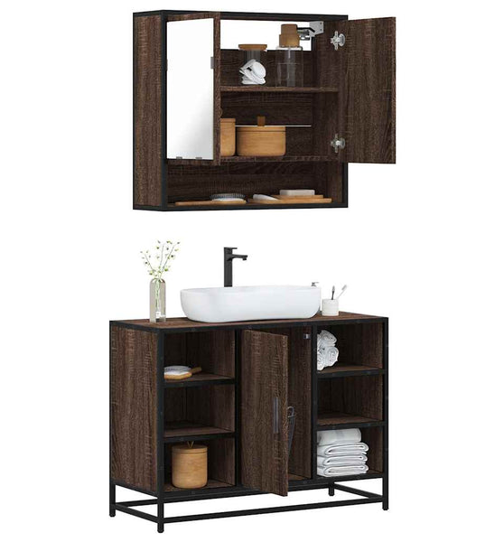 2-tlg. Badmöbel-Set Braun Eichen-Optik Holzwerkstoff