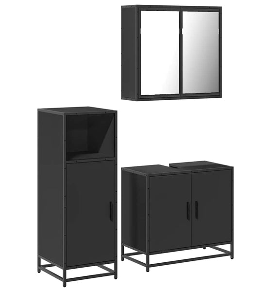 3-tlg. Badmöbel-Set Schwarz Holzwerkstoff