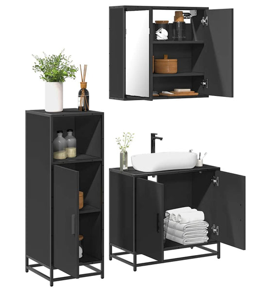 3-tlg. Badmöbel-Set Schwarz Holzwerkstoff