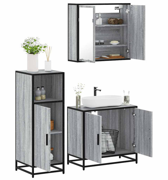 3-tlg. Badmöbel-Set Grau Sonoma Holzwerkstoff