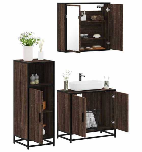 3-tlg. Badmöbel-Set Braun Eichen-Optik Holzwerkstoff