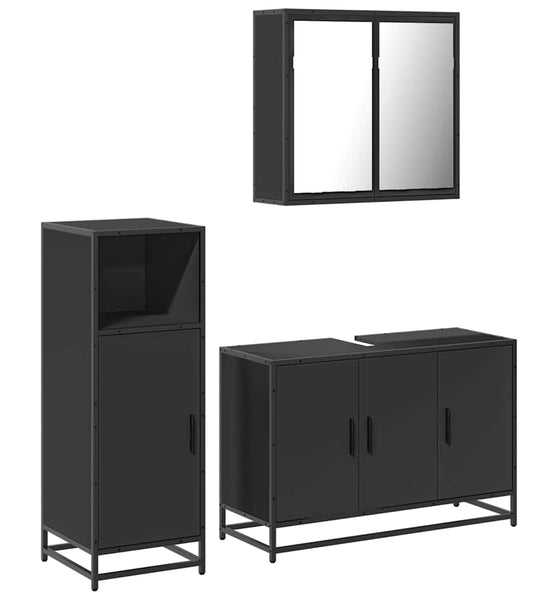 3-tlg. Badmöbel-Set Schwarz Holzwerkstoff