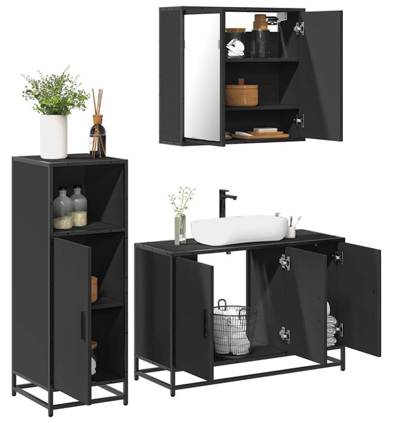 3-tlg. Badmöbel-Set Schwarz Holzwerkstoff
