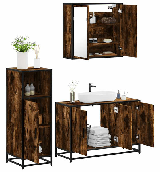 3-tlg. Badmöbel-Set Räuchereiche Holzwerkstoff