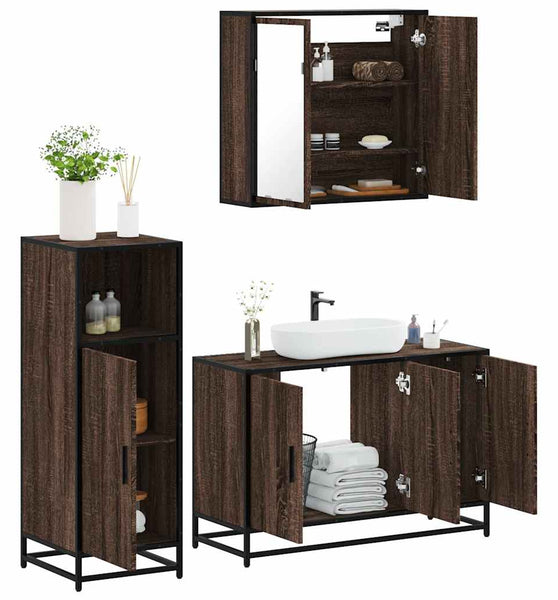 3-tlg. Badmöbel-Set Braun Eichen-Optik Holzwerkstoff