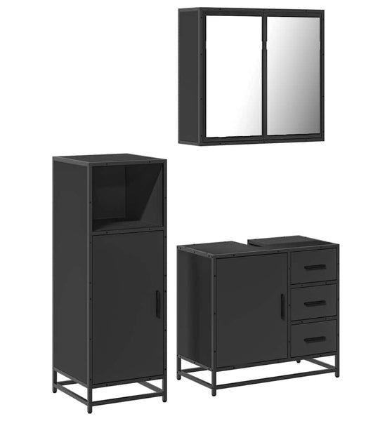 3-tlg. Badmöbel-Set Schwarz Holzwerkstoff