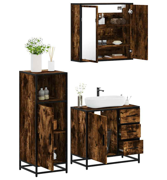3-tlg. Badmöbel-Set Räuchereiche Holzwerkstoff