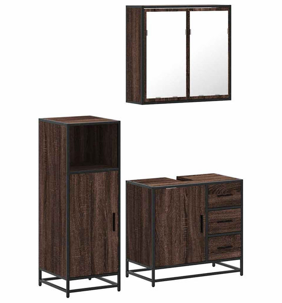 3-tlg. Badmöbel-Set Braun Eichen-Optik Holzwerkstoff