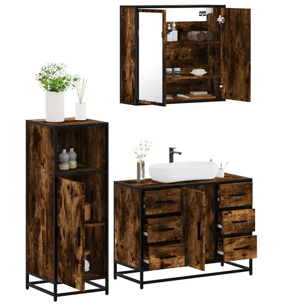 3-tlg. Badmöbel-Set Räuchereiche Holzwerkstoff