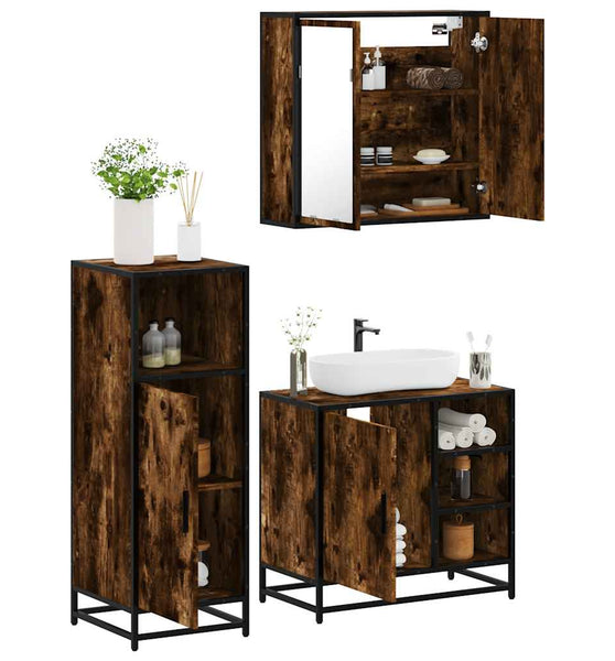 3-tlg. Badmöbel-Set Räuchereiche Holzwerkstoff