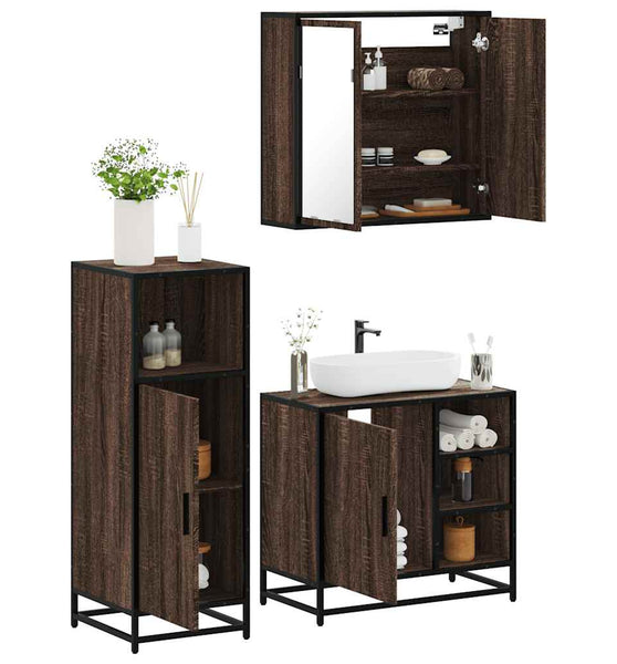 3-tlg. Badmöbel-Set Braun Eichen-Optik Holzwerkstoff