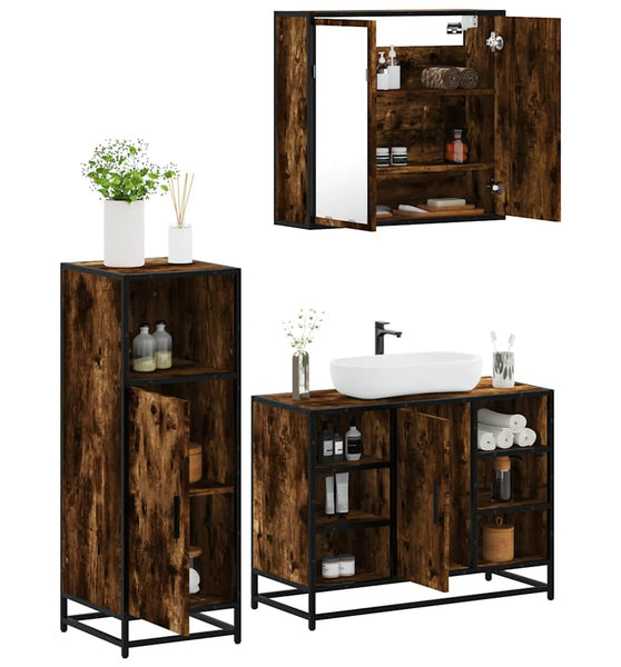 3-tlg. Badmöbel-Set Räuchereiche Holzwerkstoff