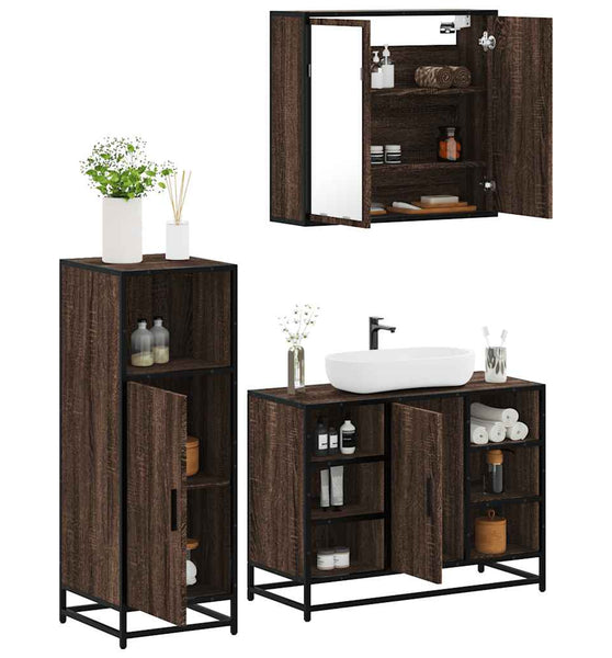 3-tlg. Badmöbel-Set Braun Eichen-Optik Holzwerkstoff