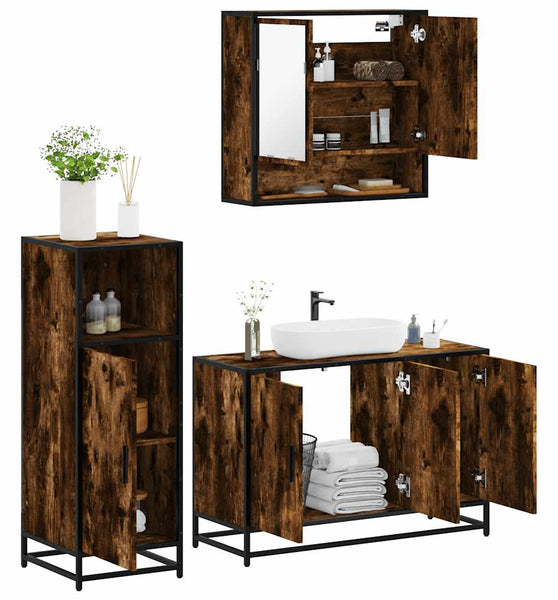 3-tlg. Badmöbel-Set Räuchereiche Holzwerkstoff