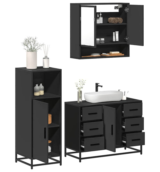 3-tlg. Badmöbel-Set Schwarz Holzwerkstoff