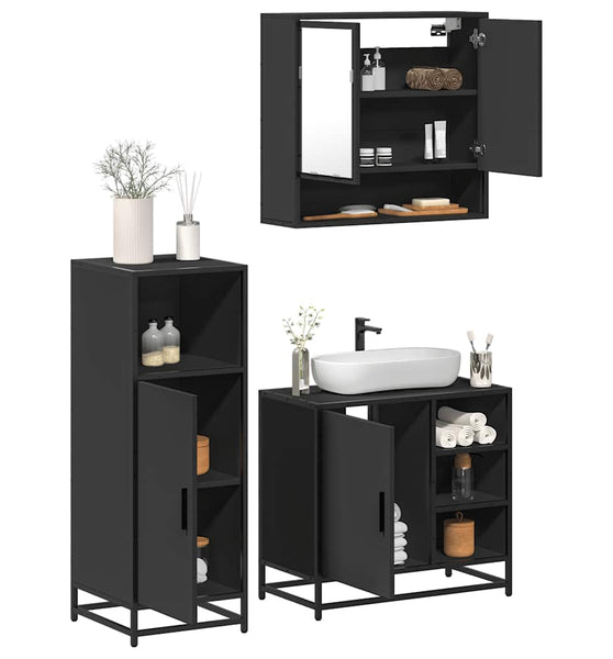 3-tlg. Badmöbel-Set Schwarz Holzwerkstoff