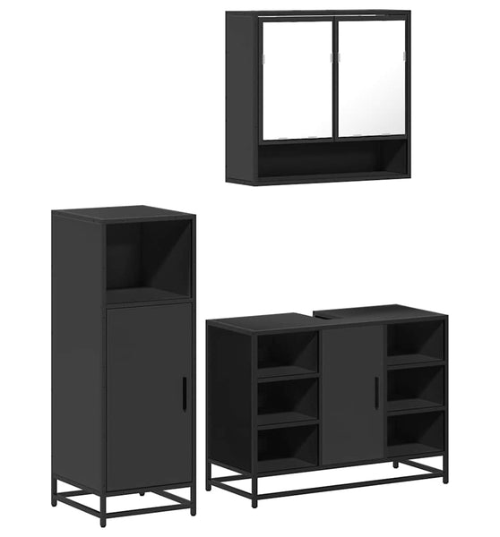 3-tlg. Badmöbel-Set Schwarz Holzwerkstoff
