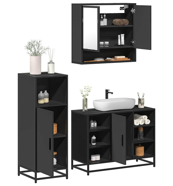 3-tlg. Badmöbel-Set Schwarz Holzwerkstoff