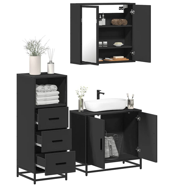 3-tlg. Badmöbel-Set Schwarz Holzwerkstoff