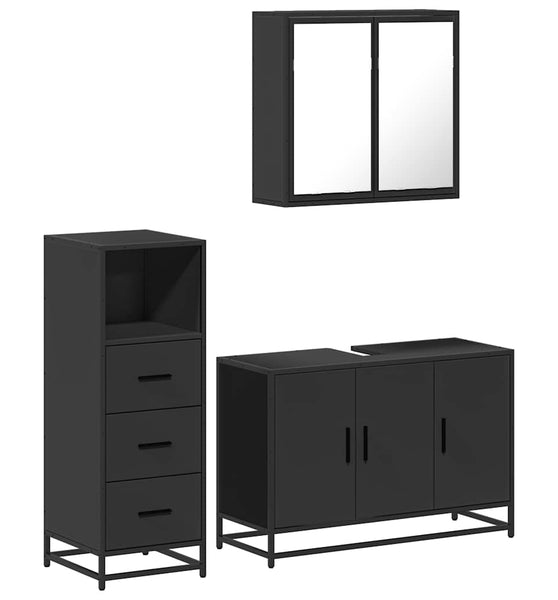 3-tlg. Badmöbel-Set Schwarz Holzwerkstoff