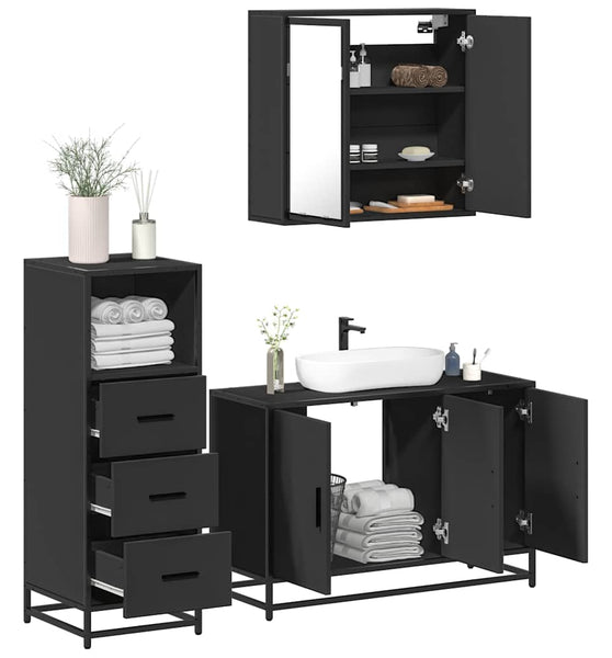 3-tlg. Badmöbel-Set Schwarz Holzwerkstoff