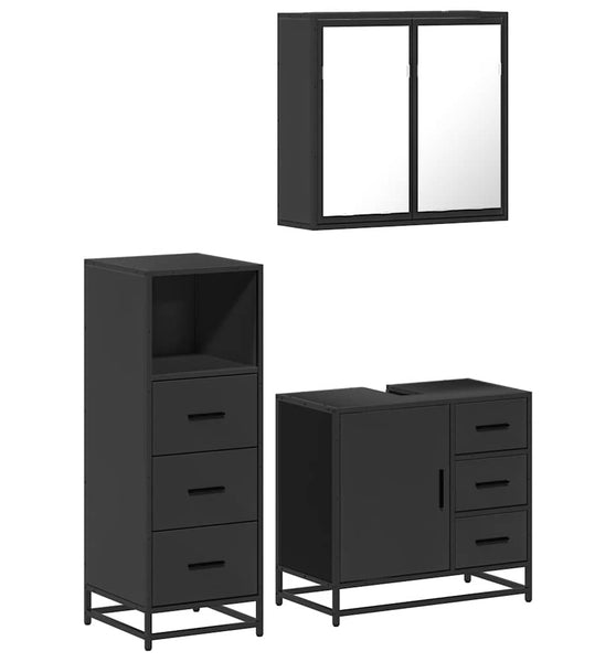3-tlg. Badmöbel-Set Schwarz Holzwerkstoff