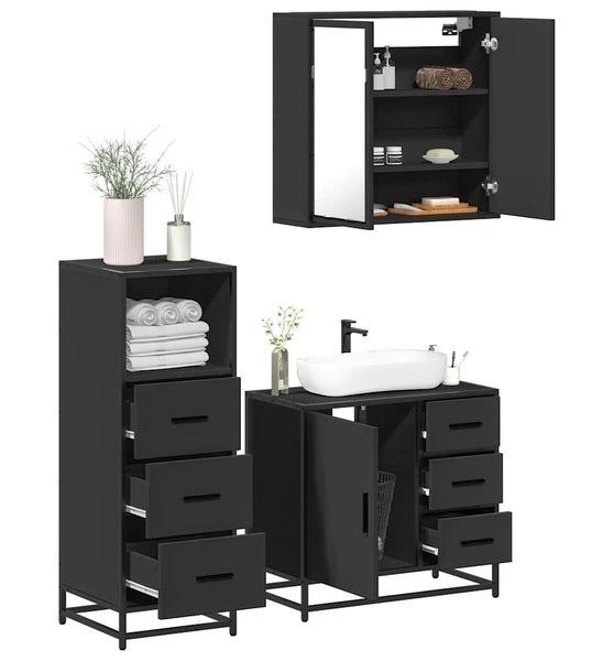 3-tlg. Badmöbel-Set Schwarz Holzwerkstoff