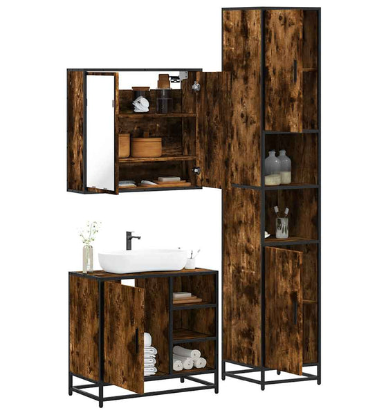 3-tlg. Badmöbel-Set Räuchereiche Holzwerkstoff