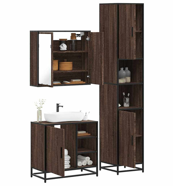 3-tlg. Badmöbel-Set Braun Eichen-Optik Holzwerkstoff