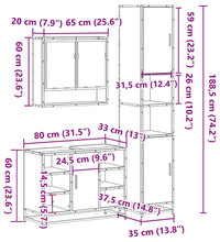 3-tlg. Badmöbel-Set Schwarz Holzwerkstoff