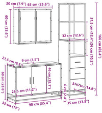 3-tlg. Badmöbel-Set Räuchereiche Holzwerkstoff