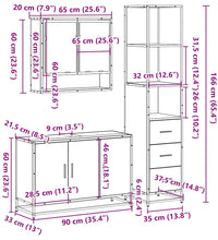 3-tlg. Badmöbel-Set Schwarz Holzwerkstoff