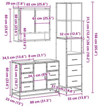 3-tlg. Badmöbel-Set Räuchereiche Holzwerkstoff