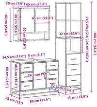 3-tlg. Badmöbel-Set Grau Sonoma Holzwerkstoff