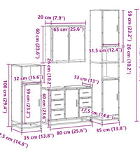 4-tlg. Badmöbel-Set Grau Sonoma Holzwerkstoff